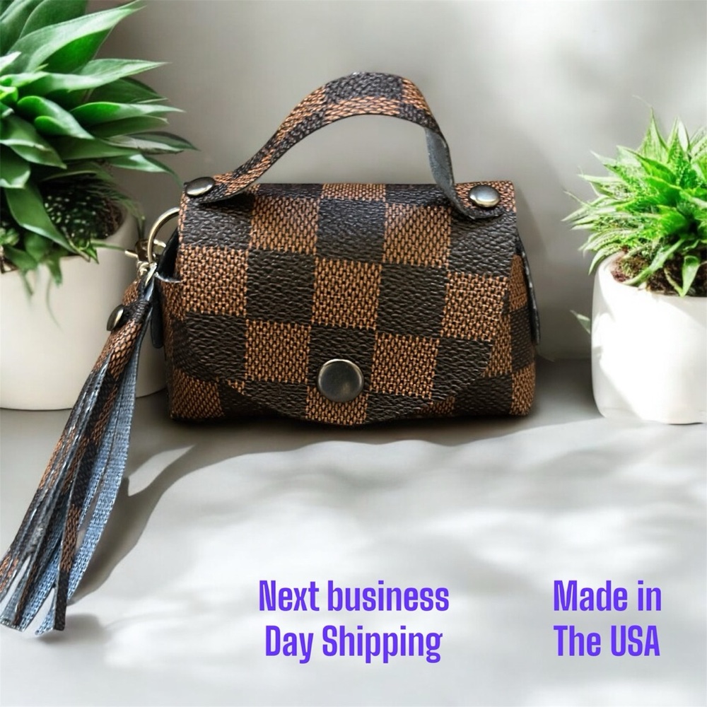 Mini Brown and Black Checkered Bag with Tassel